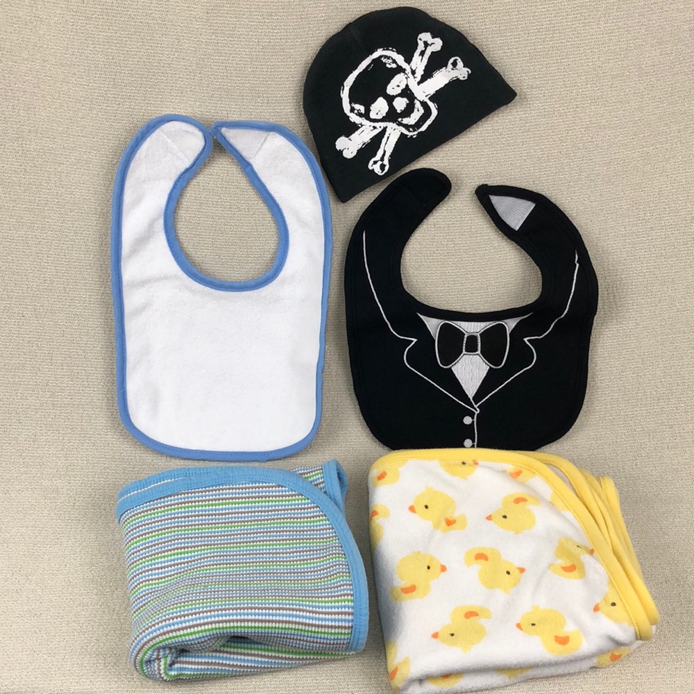Baby Bundle - Skull Cap, Bibs, Towels & Wash Cloth